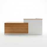 JYUREO L-Shaped Reception Desk with Counter and Lockable Drawers and Storage,Modern Front Desk Reception Counter for Checkout, Lobby, Beauty Salon (L-European Oak+White, 110.24inx39.4inx39.4in) JYUREO