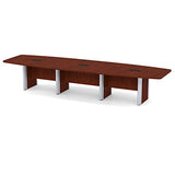 Thaweesuk Shop New 16 ft Cherry Modern Executive Boat Shaped Conference Table Room Wood Hide Wires Inside Elliptical Silver Metal Legs Base Desk Grommets Racetrack Boardroom Office Furniture Business Generic