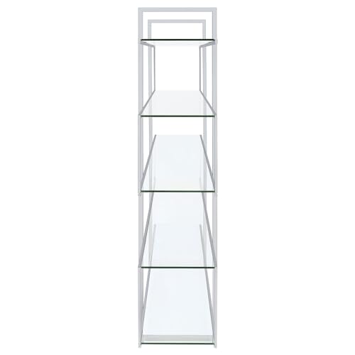 Coaster Home Furnishings Contemporary Zig Zag Chrome Bookcase with Clear Glass Shelves - WoodArtSupply