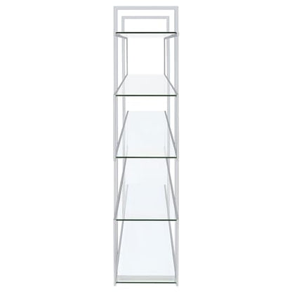 Coaster Home Furnishings Contemporary Zig Zag Chrome Bookcase with Clear Glass Shelves - WoodArtSupply