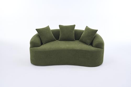 65'' Modern Curved Cloud Loveseat Sectional Sofa for Small Spaces, Luxury Plush Chenille Deep Seat Couch with 3 Pillows, No Assembly Needed Apartment Living Room Furniture, Green TTK