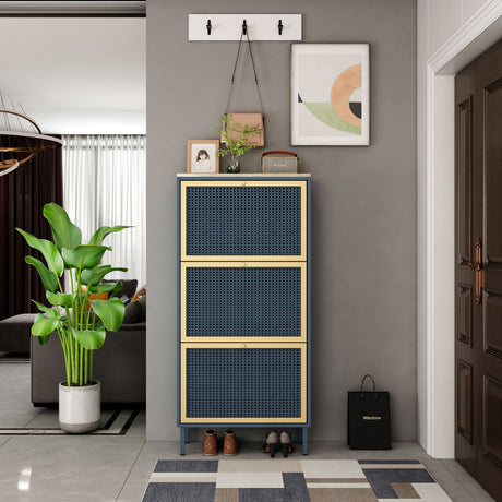 Modern Rattan 3 Door Shoe Rack Cabinet for Entryway HouseOfZazla