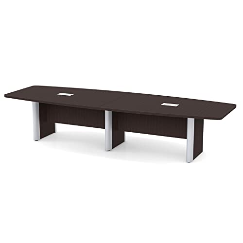 Thaweesuk Shop New 12 FT Espresso Luxurious Modern Boat Shaped Conference Table Room Hide Wires Inside Elliptical Metal Legs Desk Grommets Racetrack Meeting Power Modules Black Business Furniture Wood Generic