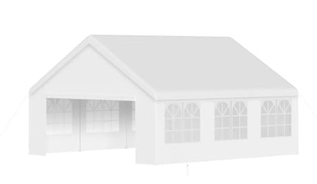 20'X20' Party Tent, Outdoor Heavy Duty Wedding Gazebo, Removable Sidewalls, Water & UV Resistant, Event Shelter Canopy Tent for Parties Carport BBQ, White & Straight Edge BouPower