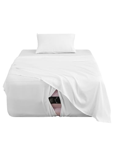 Extra Deep Pocket Twin Sheet Set for Air Mattress, 3 Piece Air Bed Sheets Set with 18-24 Inches Depth, Soft & Breathable Inflatable Bed Sheet Set with Flat Sheet, Fitted Sheet and Pillowcase, White