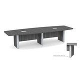 Thaweesuk Shop Gray 12 FT Modern Executive Boat Shaped Conference Table Wood Hide Wires Inside Elliptical Metal Legs Desk Grommets Racetrack 2 Power Data Modules Black Boardroom Meeting Room Office WoodArtSupply