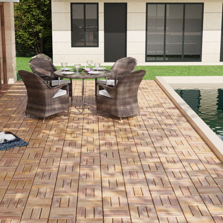 Interlocking Deck Tiles Checker Pattern, Square Acacia Hardwood Outdoor Flooring For Patio, Bancony, Pool Side HouseOfZazla