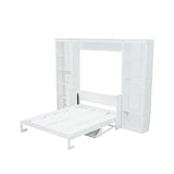 SOFTSEA Queen Size Murphy Bed with Desk, Space Saving Foldable Wall Bed Frame with Storage Shelves, Hideaway Wall Murphy Bed Cabinet for Small Room, Guest Room, White SOFTSEA