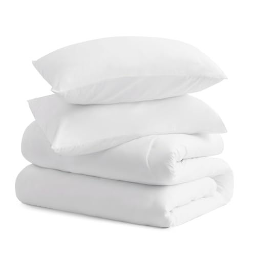 CozyLux White King Size Comforter Set, 3 Pieces Solid Breathable Quilted Style Bedding Sets, Luxury Fluffy Soft Bed Set with Down Alternative Comforter for All Season (1 Comforter & 2 Pillowcases) CozyLux