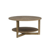 LEEMTORIG Round Wooden Coffee Table Living Room, 2-Tier Circle Round Coffee Table with Storage, Farmhouse Solid Wood Coffee Table, Yellowish Brown, KFZ-3338 LEEMTORIG