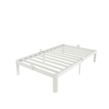 KZZLOL White Twin Size Bed Frames 12 Inch, Metal Platform Twin Bed Frame No Box Spring Needed, Heavy Duty Steel Support 3500 LBS, DIY Headboard, Round Legs, Noiseless, Storage Space, Easy Assembly KZZLOL