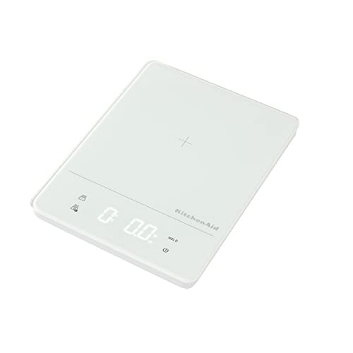 KitchenAid KQ913 Digital Waterproof (IPx7) Kitchen and Food Scale, LED readout, 11 Pound Max Capacity, White
