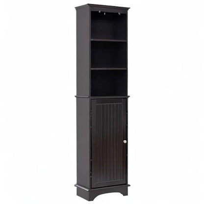 Spirich Home Freestanding Storage Cabinet with Three Tier Shelves, Tall Slim Cabinet, Free Standing Linen Tower, Espresso