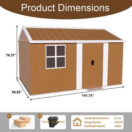 Storage Shed With Windows, Lockable Door & Ventilation For Backyard Tool Organization - Brown HouseOfZazla