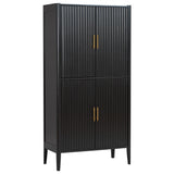 U_STYLE Modern Fluted Wine Cabinet with Glass Display & Stemware Rack