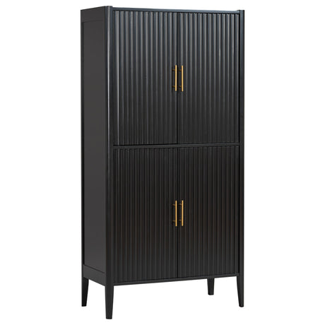 U_STYLE Modern Fluted Wine Cabinet with Glass Display & Stemware Rack HouseOfZazla