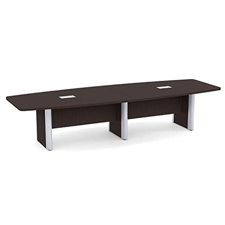 Thaweesuk Shop New 12 FT Espresso Luxurious Modern Boat Shaped Conference Table Room Hide Wires Inside Elliptical Metal Legs Desk Grommets Racetrack Meeting Power Modules Black Business Furniture Wood Generic