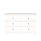 Prepac Sonoma 6 Drawer Dresser for Bedroom, Wide Chest of 6 Drawers, Bedroom Furniture, Ideal for Clothes Storage and Organization, 16"D x 48"W x 29"H, White Prepac