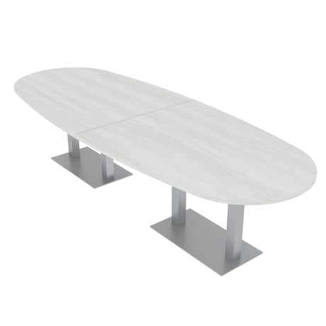 Harmony Series 12-Person Oval Boat Shaped Conference Table | Modular Office Table with Brushed Silver Square Metal Base | Meeting Tables for Offices, and Homes | White Cypress �12Ft SKUTCHI DESIGNS INC.