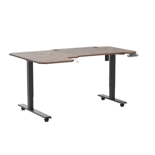 BUNOEM L-Shaped 59" Height Adjustable Electric Standing Desk, Sit and Stand Up Home Office Computer Desk with Splice Board (Rustic Brown Top, Black Frame) - WoodArtSupply