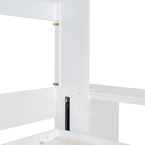 Virubi Queen Horizontal Murphy Bed with Desk and Storage Cabinets,Wood Murphy Wall Bed Queen Size Fold Up Bed Adult Murphy Bed Cabinet Queen Hideaway Bed for Guest Room Living Room Bedroom (White) Virubi
