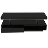 LUMISOL High Gloss Coffee Table with 16 Colors LED Lights, UV Cocktail Table with 2 Drawers and Display Shelf, Modern Center Table for Living Room, Black LUMISOL
