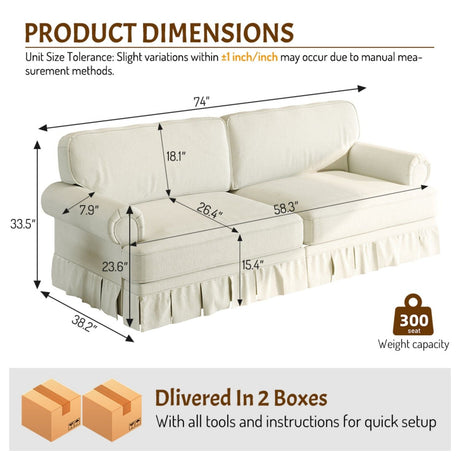 Luxuriously Comfortable Cloud Couch Sofa With Elegant Rolled Arms & Pleated Skirt Design HouseOfZazla