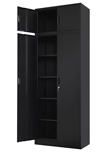 BESFUR Metal Storage Cabinet, 87 Inch Tall Locking Storage Cabinets with Top Cabinet Large Garage Storage Cabinet with Adjustable Shelves and Locking Doors for Office, Utility Room, Black BESFUR