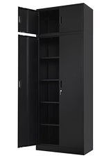 BESFUR Metal Storage Cabinet, 87 Inch Tall Locking Storage Cabinets with Top Cabinet Large Garage Storage Cabinet with Adjustable Shelves and Locking Doors for Office, Utility Room, Black BESFUR