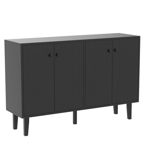 Panana Sideboard Buffet Cabinet Kitchen Storage Cabinet Living Room 4 Doors Console Table (Black) - WoodArtSupply