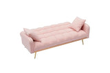 Ball & Cast Convertible Sleeper Sofa Bed with Adjustable Backrest,Teddy Upholstered Futon Couch Bed W/ 2 Pillows,Armrest and Metal Legs,Loveseat Sofa for Living Room,Apartment,Small Space,Pink,69" Ball & Cast