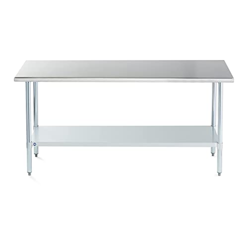 ROCKPOINT Stainless Steel Table for Prep & Work 72x24 Inches, NSF Metal Commercial Kitchen Heavy Duty Table with Adjustable Under Shelf and Table Foot for Restaurant, Home and Hotel ROCKPOINT