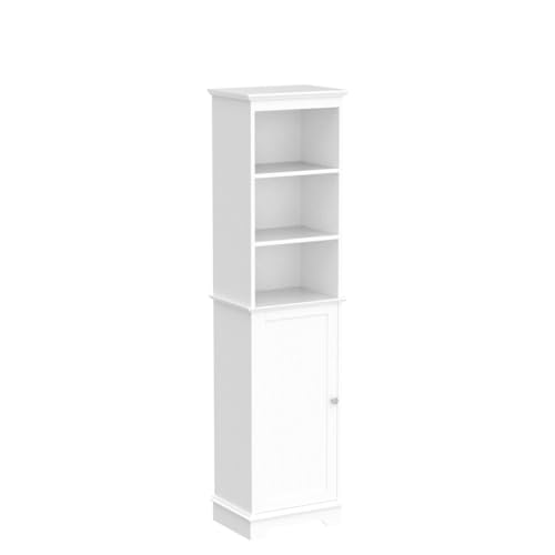 Yaheetech Tall Slim Bathroom Storage Cabinet with 3 Shelves, Enclosed Door, and Modern Design in White - WoodArtSupply