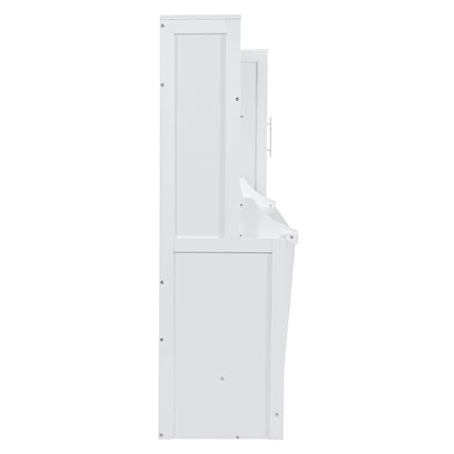 YOPTO Queen Size Horizontal Murphy Bed,Hidden Folding Wall Bed Frame with Built-in Top Shelf,Side Wardrobe & 2 Storage Drawers,Multipurpose Platform Bed,Space Saving,for Guest Room,Home Office,White YOPTO