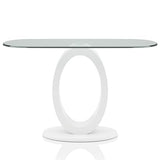 Furniture of America Modine 47" Long Contemporary Console Tables, Modern Furniture, Beveled Tempered Glass, O-Shaped High Gloss Pedestal, for Entryway, Hallway, Living Room, White Furniture of America