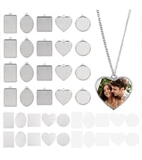 PH PandaHall 20pcs 5 Styles Heat Transfer Pendants, Metal Pendant Blanks Heart/Round Craft Bezel Setting Blank Photo Bezel Charms for Sublimation Bracelets Keychains DIY Jewelry Making PH PandaHall
