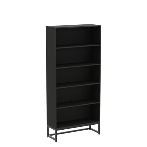 Tribesigns 70.8” Tall Black Bookcase with LED Lights - Heavy Duty 5-Tier Storage Shelf - WoodArtSupply