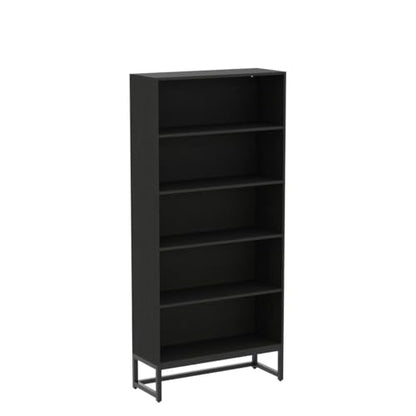 Tribesigns 70.8” Tall Black Bookcase with LED Lights - Heavy Duty 5-Tier Storage Shelf - WoodArtSupply