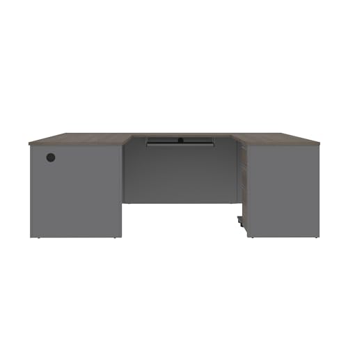 Bestar Prestige + 72W U-Shaped Executive Desk with Pedestal in bark Grey & Slate Bestar