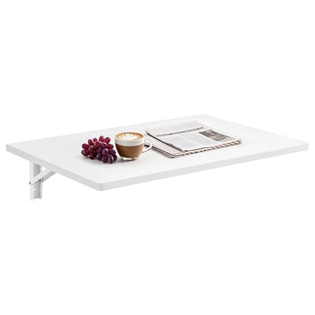 VEVOR Wall Mounted Folding Table, 39.4 x 19.7 inches Wall Mount Table, Floating Desk with Iron Bracket for Small Spaces, Home Office, Dining, Laundry Room, Kitchen, Bar, White VEVOR
