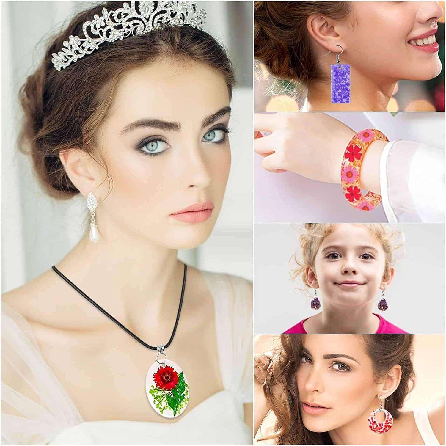 219Pcs Resin Kit Mold Kit Molds Silicone and Epoxy Supplies Dried Flowers, Foil Flakes, Necklace Cord, Earring Hooks WoodArtSupply