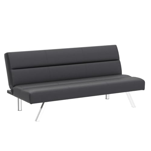 Naomi Home Zoe Futon Sofa Bed, Faux Leather Futon Couch, Modern Convertible Folding Sofa Bed Couch with Chrome Legs, Reclining Mini Couch, Leather Futon Small Couch for Bedroom Living Room Black