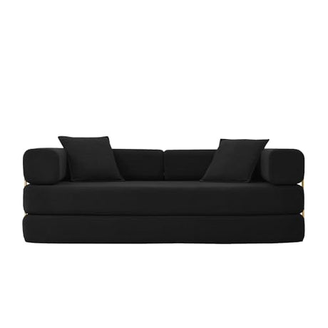 HANXIN 78 Inch Convertible Sleeper Sofa Bed, Folding Floor Mattress Couch with Fixed-Shape Frame, Futon Boneless Couch Lounge Loveseat with Pull Out Bed, No Assembly Required (Black) HANXIN