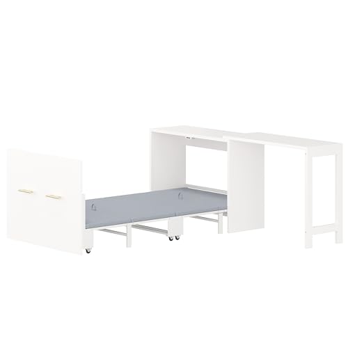 Harper & Bright Designs Simply Style Twin Murphy Bed with Ajustable Desk, Wood Murphy Bed with Foldable Cushion for Small Space Harper & Bright Designs