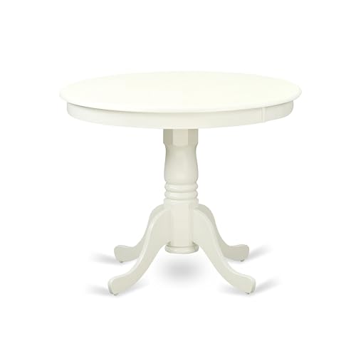 East West Furniture ANBO5-LWH-W 5 Piece Dinette Set for 4 Includes a Round Kitchen Table with Pedestal and 4 Dining Chairs, 36x36 Inch, Linen White East West Furniture