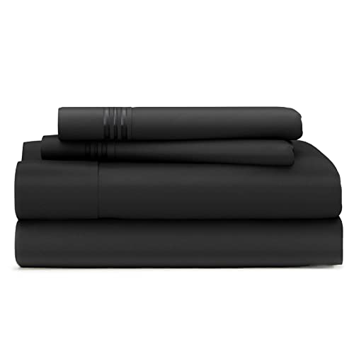 King Size Bed Sheets - Black Luxury Sheet Set - Deep Pocket - Super Soft Hotel Bedding - Cool & Wrinkle Free - 1 Fitted, 1 Flat, 2 Pillow Cases - King Sheets - 4 Piece Cosy House Collection