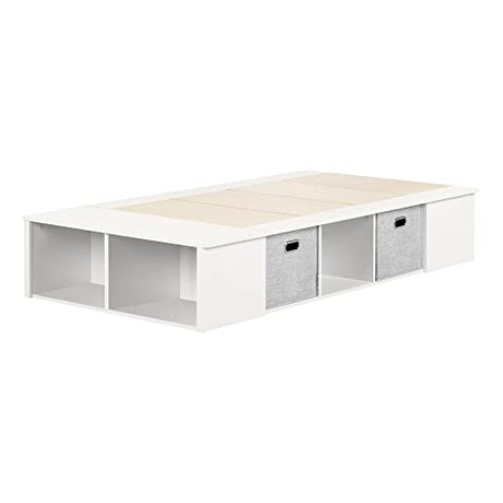 South Shore Flexible Platform Bed with baskets Pure White, Contemporary South Shore