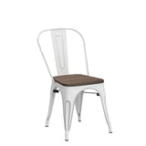 Yaheetech Set of 4 Metal Dining Chairs with Wood Seat Metal Side Chairs Kitchen Chairs with Back Bistro Café Trattoria Kitchen, Distressed White Yaheetech
