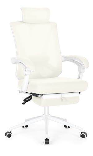 Misolant Ergonomic Office Chair with Footrest, Ergonomic Desk Chair with Adjustable 2D Lumbar Support, High Back Computer Chairs with Adjustable Headrest, Beige Comfortable Executive Office Chair Misolant