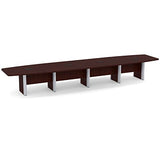 Thaweesuk Shop 18ft Mahogany Modern Boat Shaped Conference Table Room Wood Hide Wires Inside Elliptical Metal Legs Desk Grommets Racetrack Silver Power Data Modules Office Business Boardroom Furniture Generic